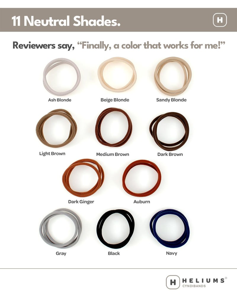 Heliums Thin Seamless Hair Ties - Light Brown - 6mm Nylon No Damage Ponytail Holders, 1.75 Inch, Medium Hold for Thin to Normal Hair - 18 Pack - Image 4